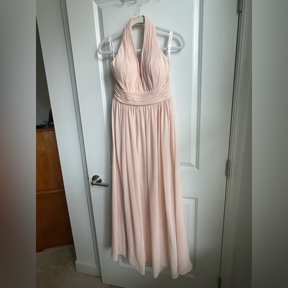 NWOT A-line Halter Floor-Length Chiffon Bridesmaid Dress With Ruffle - Picture 3 of 5